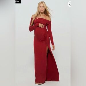 Bumpsuit Off The Shoulder Evening Dress in Red